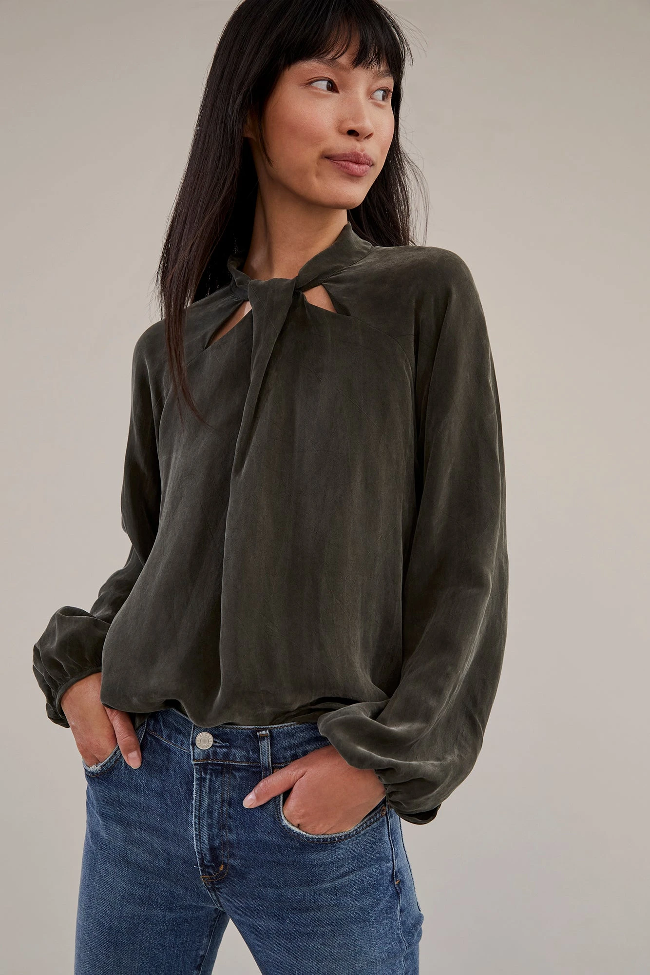 Papillon Cottonseed Cupro Blouse - Olive 1 Papillon Cottonseed Cupro Blouse - Olive