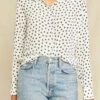 Bixby Washable Silk Blouse - Heart Ivory Navy Print