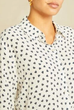 Bixby Washable Silk Blouse - Heart Ivory Navy Print -Women Clothing Sales 0263 Bixby Heart Ivory Navy 1409 web f8190b6a ff79 4808 a0bb ca666b06b9e3
