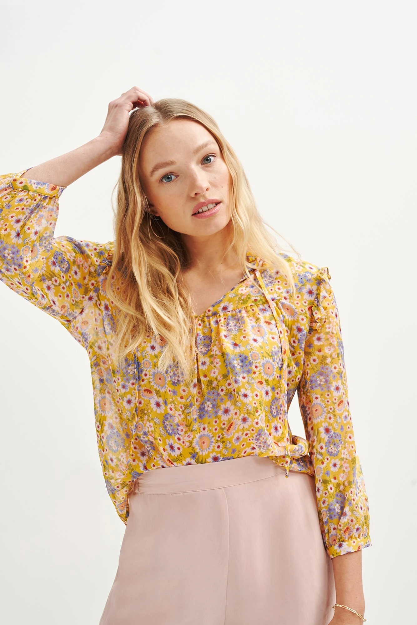 Camila Nouveau Silk Blouse - Midi Floral Sunflower 3 Camila Nouveau Silk Blouse - Midi Floral Sunflower - Image 3