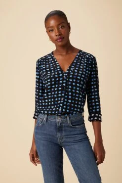 Kaya Washable Silk Blouse - Squared Up Black