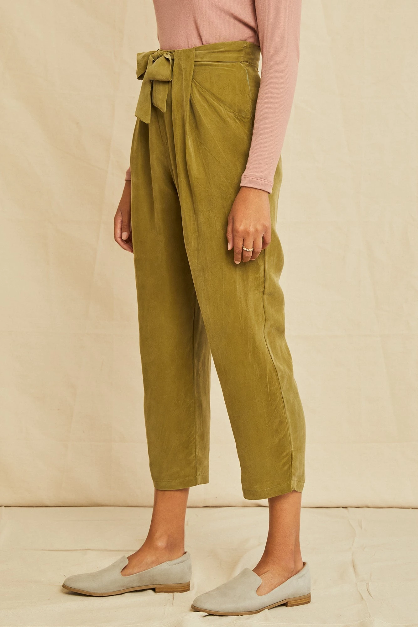 Eve Cottonseed Cupro Pants - Matcha 2 Eve Cottonseed Cupro Pants - Matcha - Image 2
