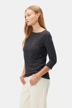 Francoise 3/4 Sleeve Dream Knit Tee - Gigi Black Stripe -Women Clothing Sales 1005R1 34 Francoise Gigi Black Stripe 2