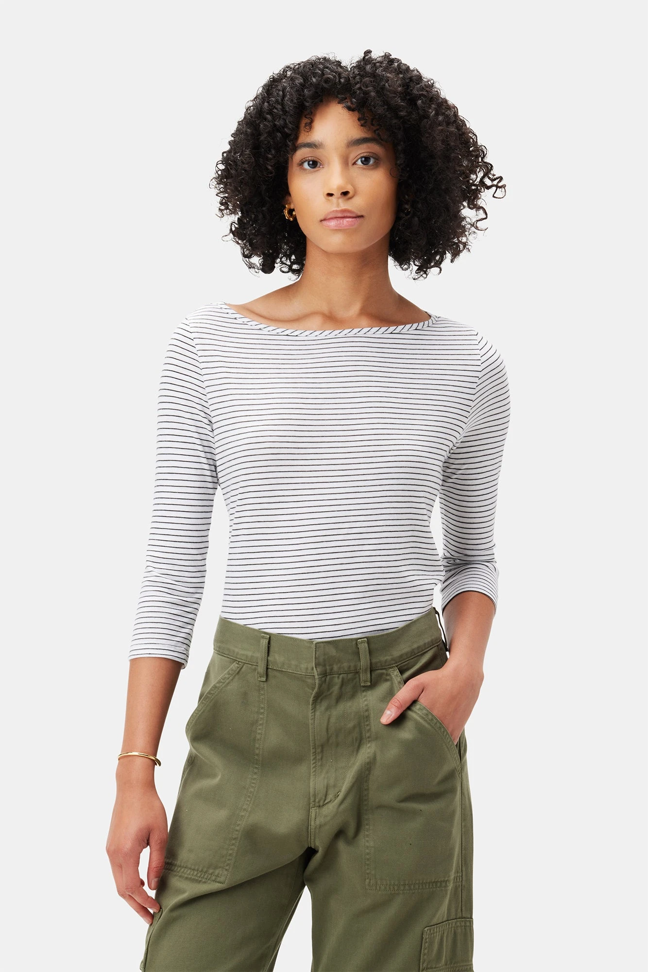 Francoise 3/4 Sleeve Dream Knit Tee - Gigi White Stripe 1 Francoise 3/4 Sleeve Dream Knit Tee - Gigi White Stripe