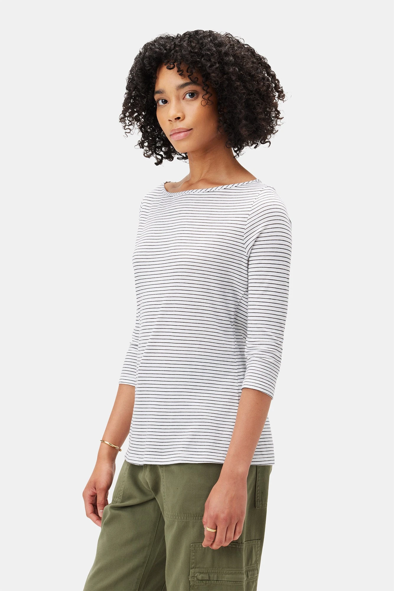 Francoise 3/4 Sleeve Dream Knit Tee - Gigi White Stripe 2 Francoise 3/4 Sleeve Dream Knit Tee - Gigi White Stripe - Image 2