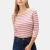 Francoise 3/4 Sleeve Dream Knit Tee - Raspberry Stripe