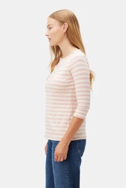 Francoise 3/4 Sleeve Dream Knit Tee - Rose And Ivory -Women Clothing Sales 1005R1 34 Francoise Rose and Ivory 2