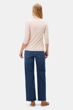 Francoise 3/4 Sleeve Dream Knit Tee - Rose And Ivory -Women Clothing Sales 1005R1 34 Francoise Rose and Ivory 3
