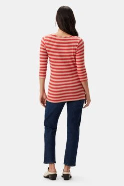 Francoise 3/4 Sleeve Dream Knit Tee - Tangerine Stripe -Women Clothing Sales 1005R1 34 Francoise Tangerine Stripe 3