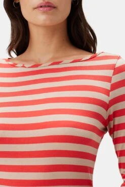 Francoise 3/4 Sleeve Dream Knit Tee - Tangerine Stripe -Women Clothing Sales 1005R1 34 Francoise Tangerine Stripe 4