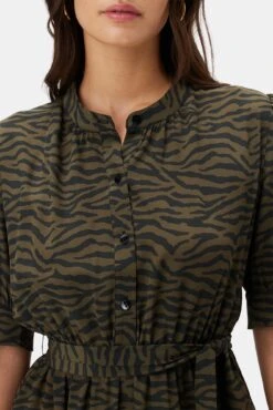 Malta Washable Silk Dress - Zebra Green Black -Women Clothing Sales 10072 Malta Silk Zebra Green Black 4