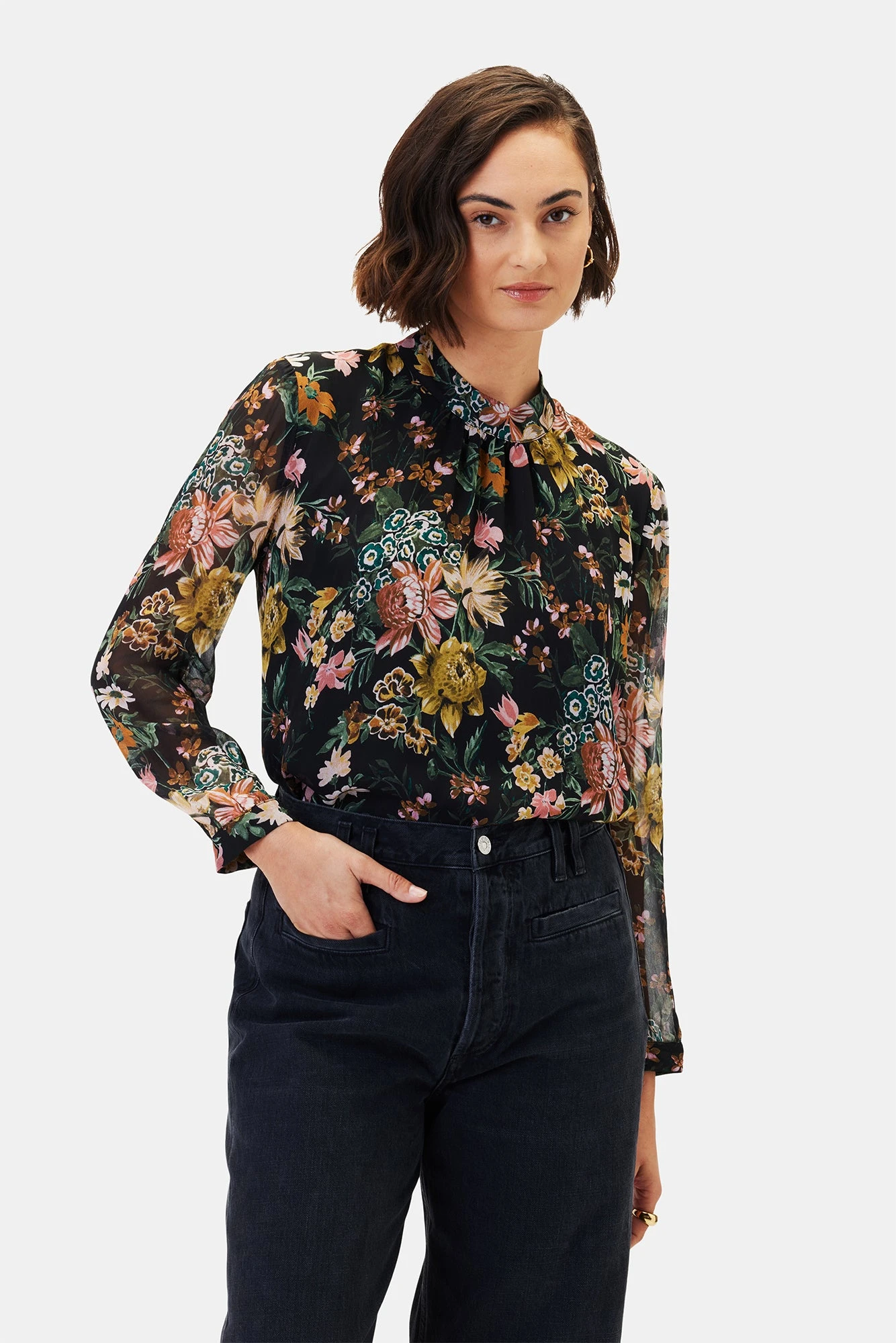 Jeanne Chiffon Blouse - Rosalind Floral Black 1 Jeanne Chiffon Blouse - Rosalind Floral Black