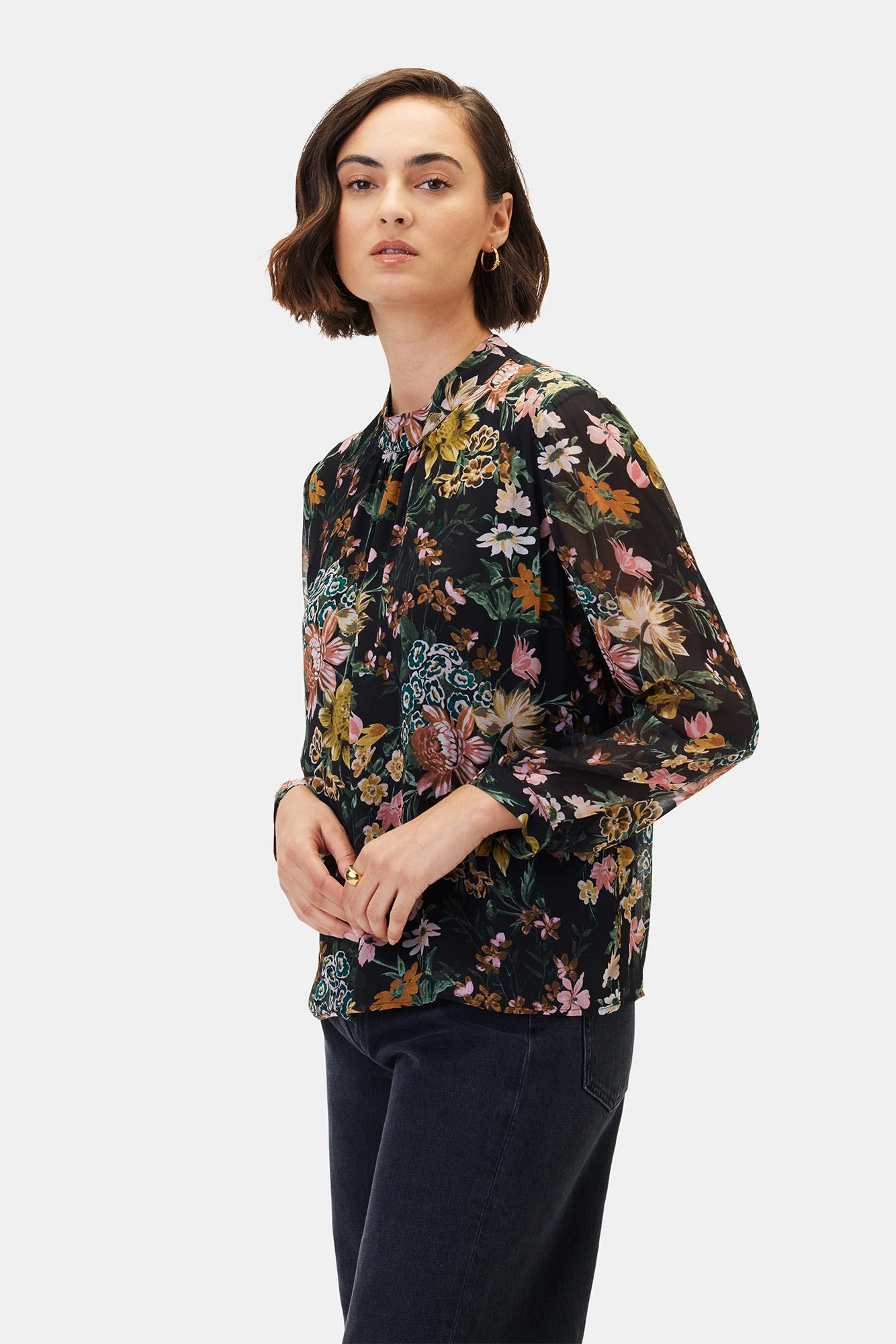 Jeanne Chiffon Blouse - Rosalind Floral Black 2 Jeanne Chiffon Blouse - Rosalind Floral Black - Image 2