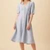 Odette Linen Dress - Blue Natural Stripe