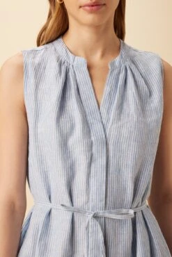 Kylen Linen Midi Dress - Blue Natural Stripe -Women Clothing Sales 10192 Kylen Blue Natural Stripe 5
