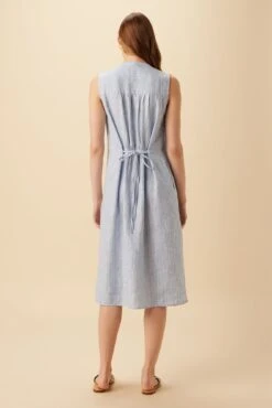 Kylen Linen Midi Dress - Blue Natural Stripe -Women Clothing Sales 10192 Kylen Blue Natural Stripe 8