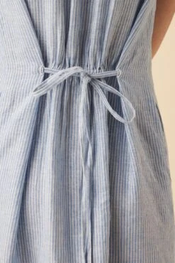 Kylen Linen Midi Dress - Blue Natural Stripe -Women Clothing Sales 10192 Kylen Blue Natural Stripe 9