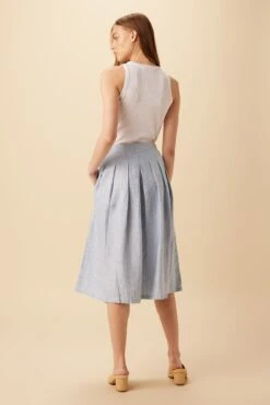 Mariah Linen Skirt - Blue Natural Stripe 8 Mariah Linen Skirt - Blue Natural Stripe -Women Clothing Sales 10205 Mariah Linen Blue Natural Stripe 3