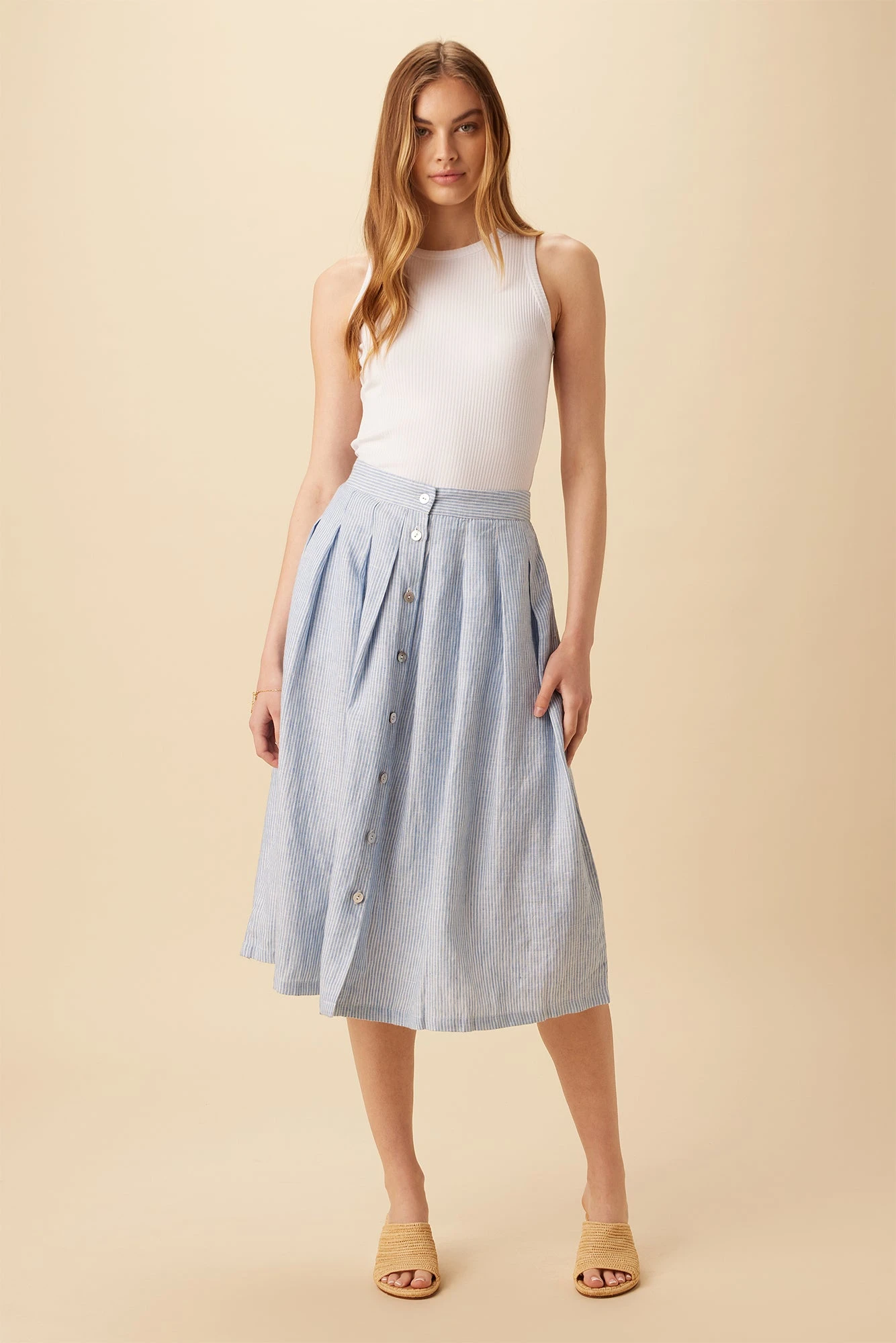 Mariah Linen Skirt - Blue Natural Stripe 2 Mariah Linen Skirt - Blue Natural Stripe - Image 2
