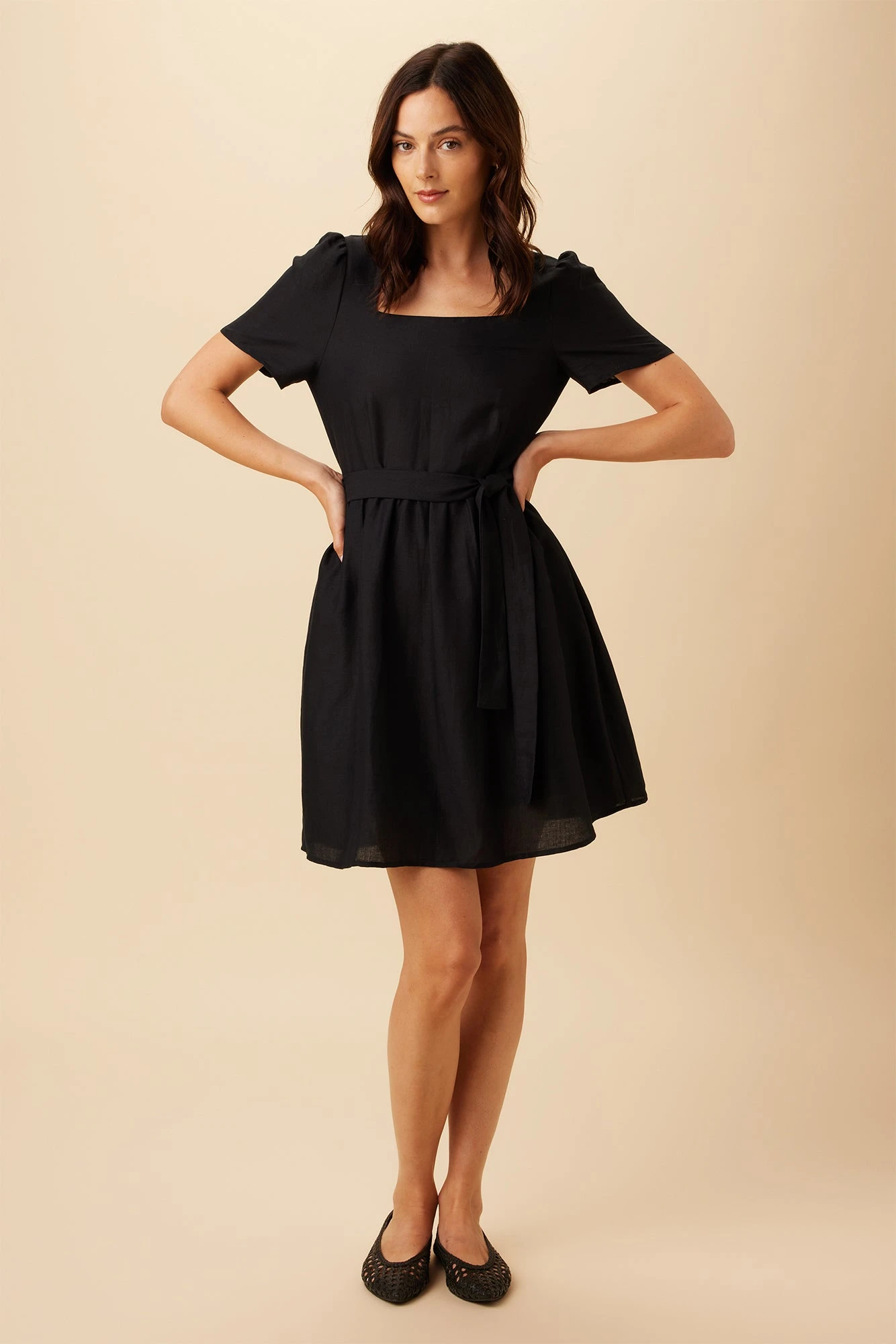 Ria Ramie Viscose Dress - Black 1 Ria Ramie Viscose Dress - Black