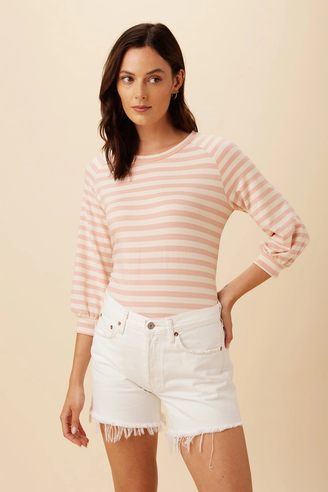 Issa Reverie Knit Tee - Rose Natural Stripe 1 Issa Reverie Knit Tee - Rose Natural Stripe