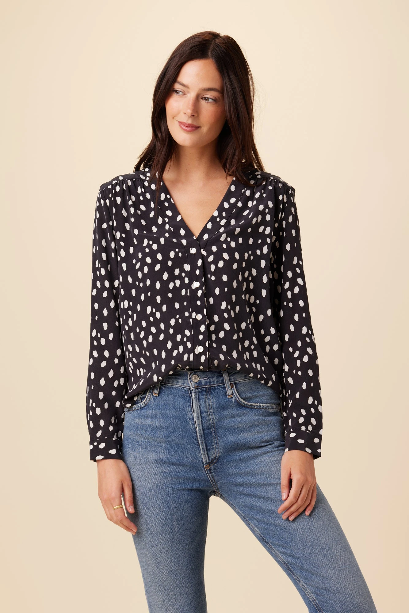 Kaya Washable Silk Blouse - Pebble Dot Black 1 Kaya Washable Silk Blouse - Pebble Dot Black