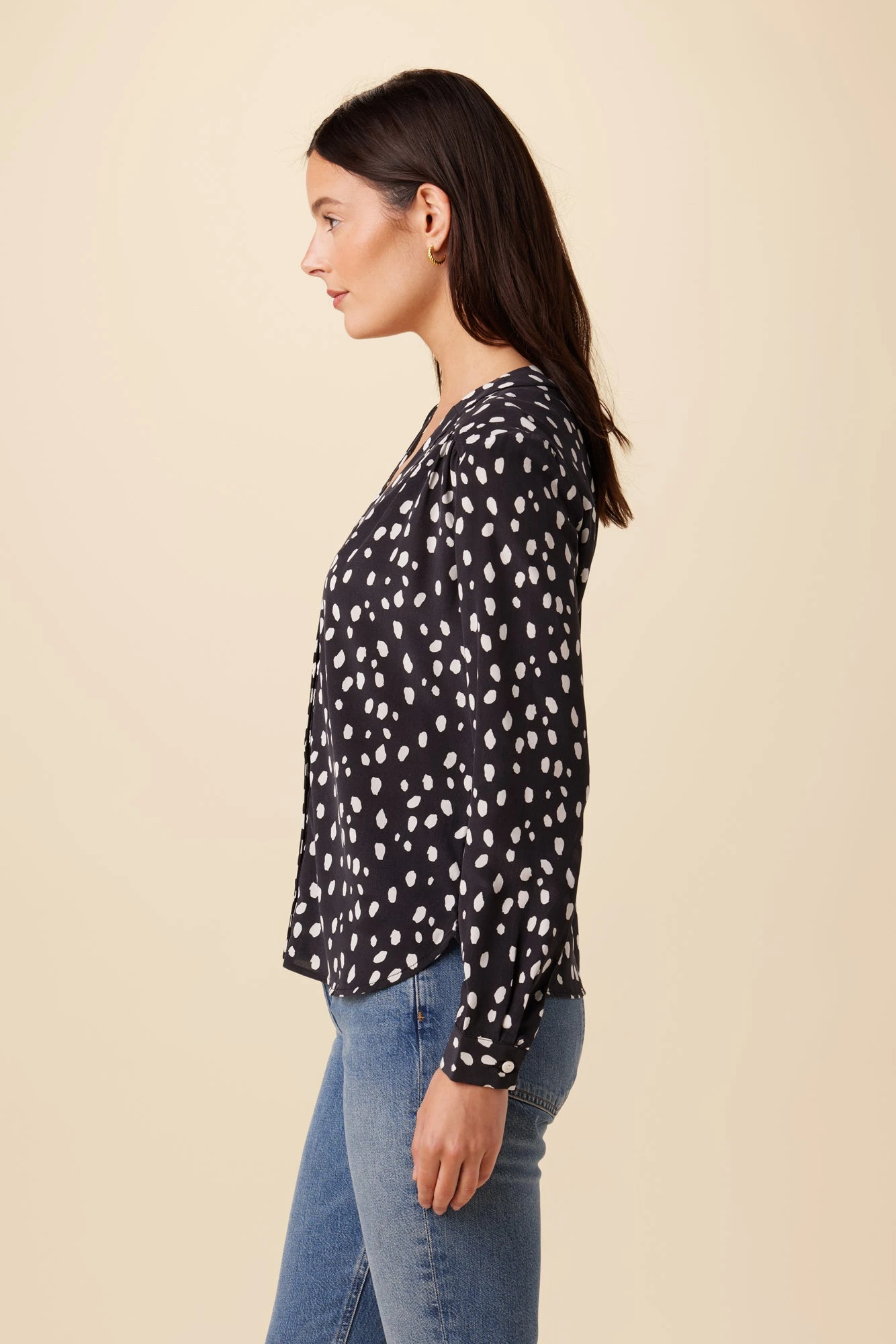 Kaya Washable Silk Blouse - Pebble Dot Black 2 Kaya Washable Silk Blouse - Pebble Dot Black - Image 2