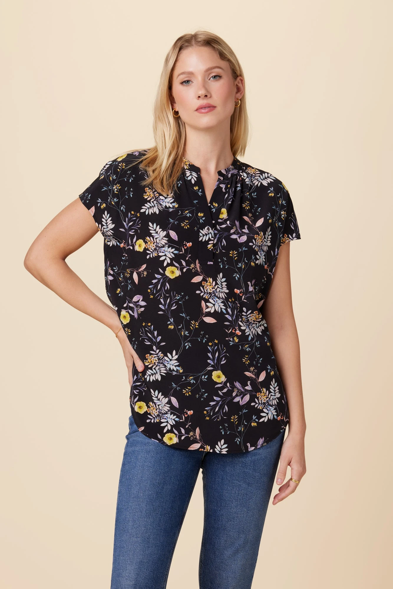Renata Washable Silk Blouse - French Jardin Black 1 Renata Washable Silk Blouse - French Jardin Black