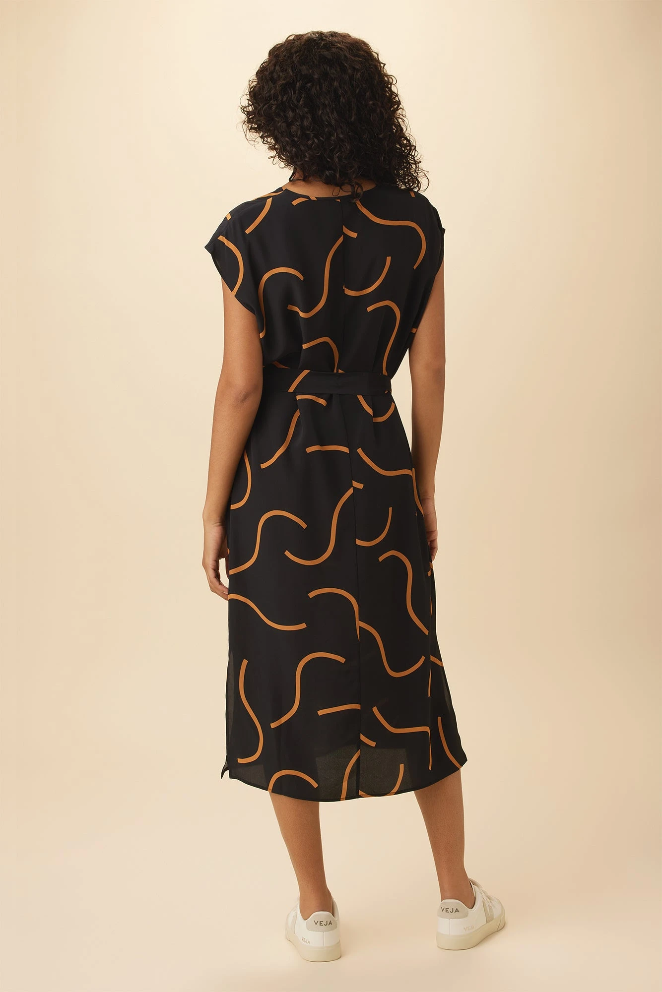 Cindra Washable Silk Midi Dress - Waves Caramel 3 Cindra Washable Silk Midi Dress - Waves Caramel - Image 3