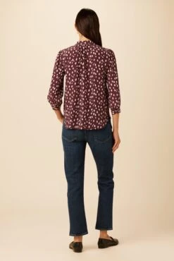 Charlotte 3/4 Sleeve Washable Silk Blouse - Pebble Dot Plum -Women Clothing Sales 26 10140 Charlotte Silk Plum Ivory 3