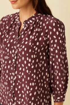 Charlotte 3/4 Sleeve Washable Silk Blouse - Pebble Dot Plum -Women Clothing Sales 26 10140 Charlotte Silk Plum Ivory 4