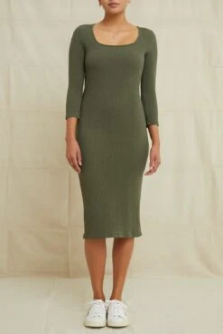 Perry Pointelle Rib Dress - Calla Green
