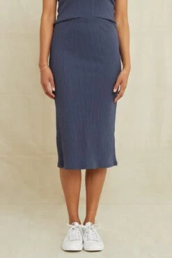 Sloane Pointelle Rib Skirt - Pacific Blue