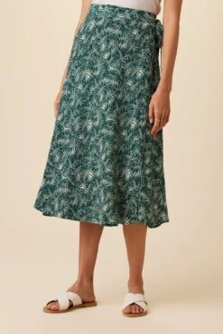 Blaze Washable Silk Wrap Skirt - Green Palm