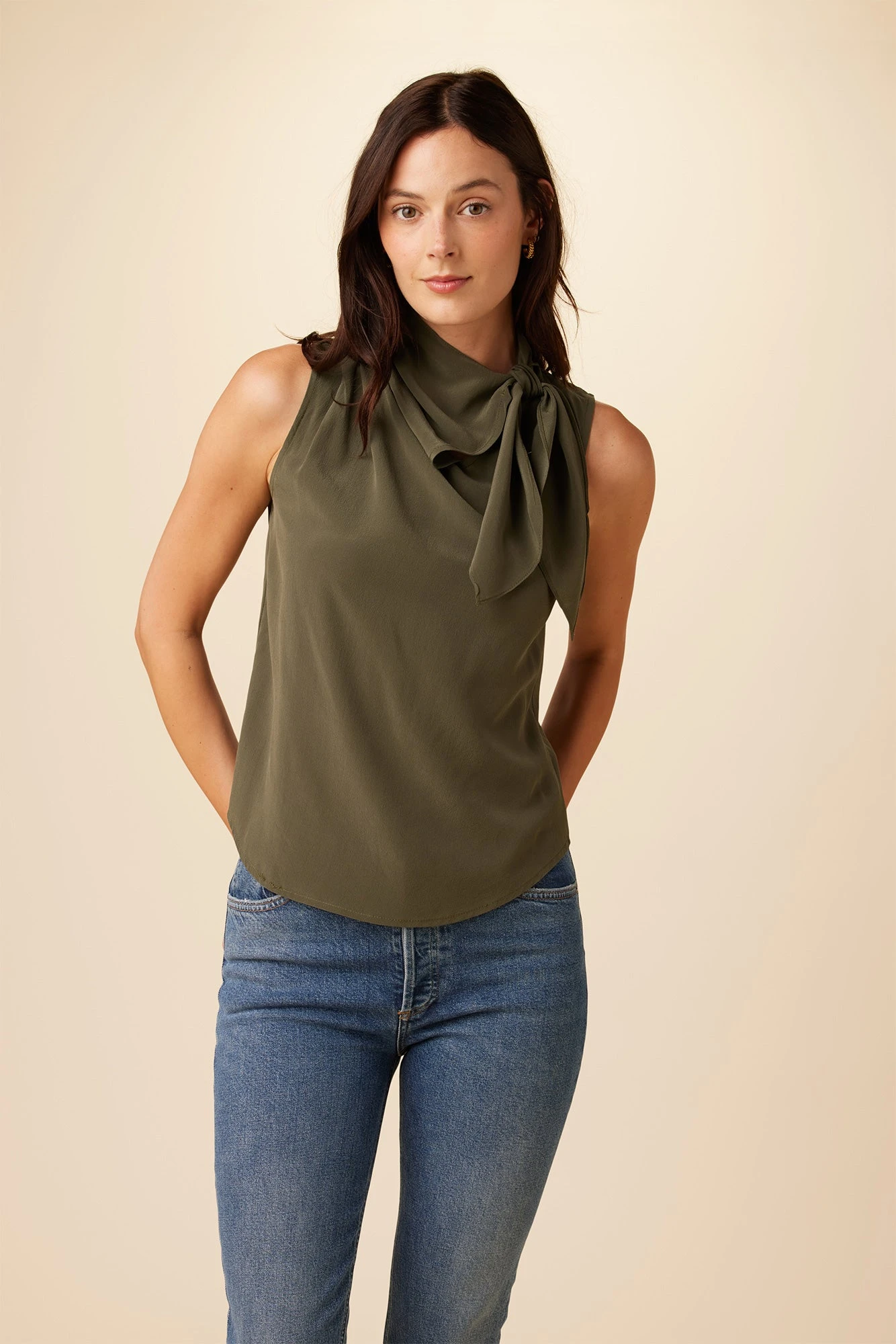 Leyna Washable Silk Blouse - Olive 1 Leyna Washable Silk Blouse - Olive