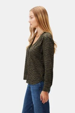 Kaya Washable Silk Blouse - Zebra Green Black -Women Clothing Sales 8509 Kaya Silk Zebra Green Black 2