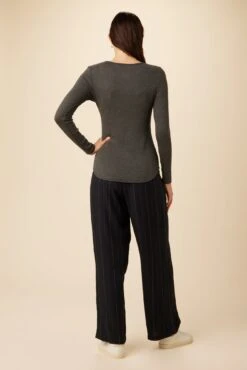 Itana Long Sleeve Dream Rib Tee - Anthracite -Women Clothing Sales 9456 LS Itana Anthracite 3