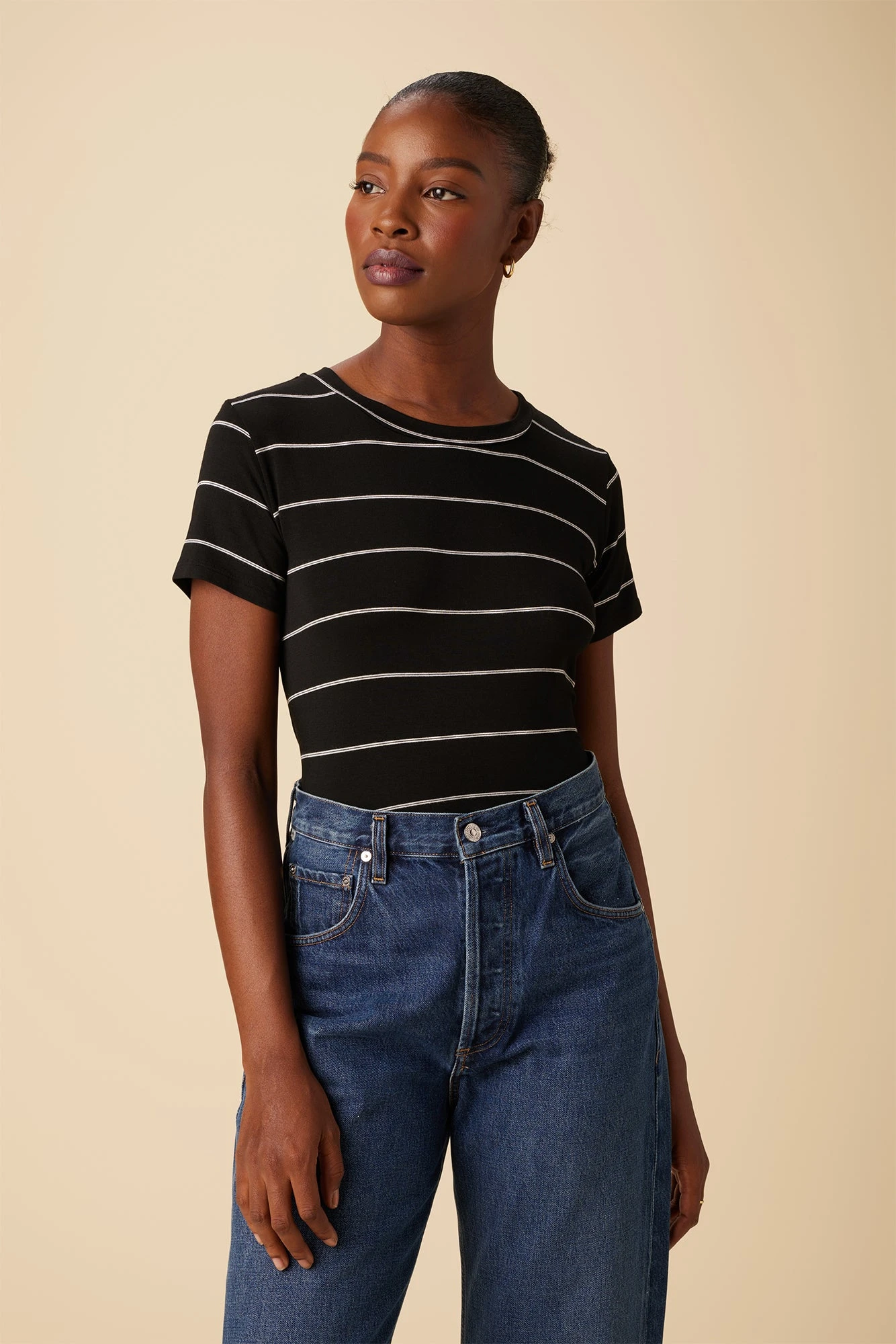 Berkeley Dream Knit Tee - Black Havana Stripe 1 Berkeley Dream Knit Tee - Black Havana Stripe