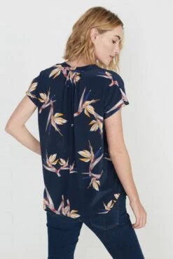 Renata Washable Silk Blouse - Navy Bird Of Paradise Print -Women Clothing Sales renata navy bird of paradise 047 w